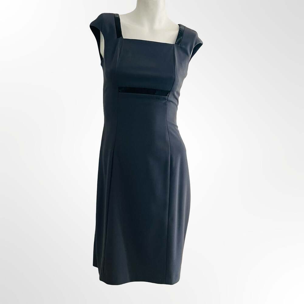 Marc New York Andrew Marc Black Square Neck Patent Trim Sheath Dress