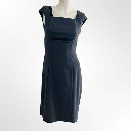 Marc New York Andrew Marc Black Square Neck Patent Trim Sheath Dress