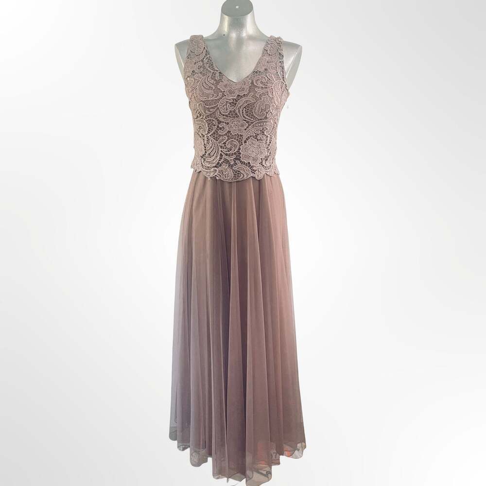 Eureka Fashion 7025 Dusty Rose Embroidered Lace Bodice Chiffon A-line Gown