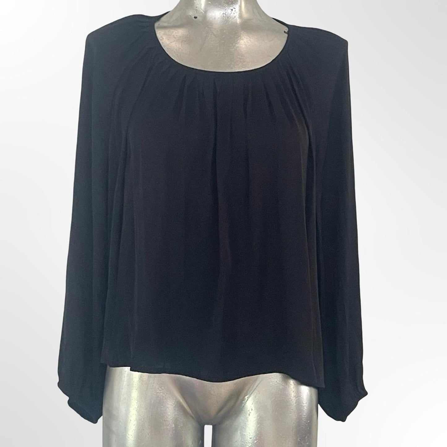 a new day Black Long-Sleeve Scoop Neck Pleated Blouse