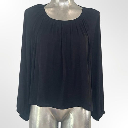 a new day Black Long-Sleeve Scoop Neck Pleated Blouse