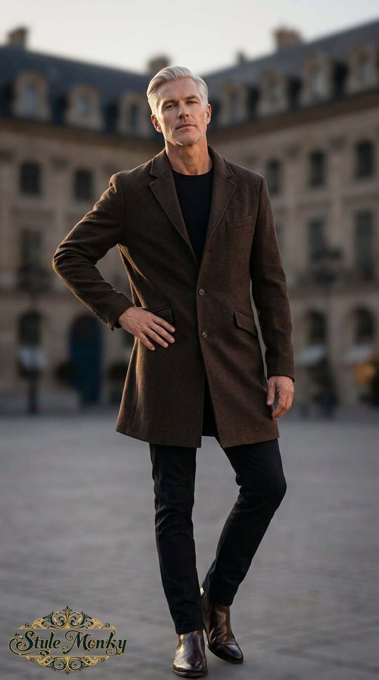 TOPMAN Men's Dark Brown Wool Blend Overcoat Trench Jacket Size US L