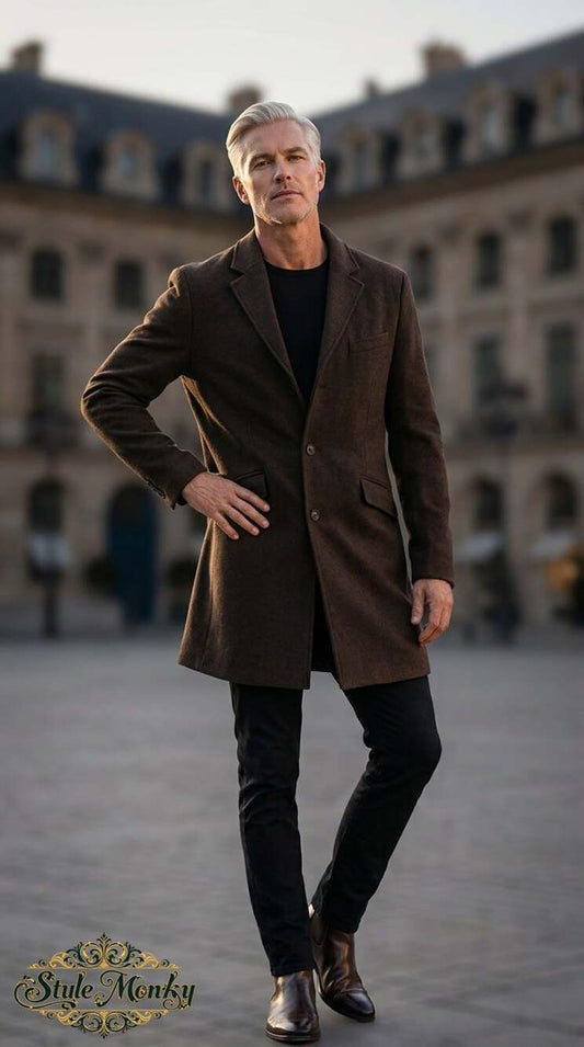 TOPMAN Men's Dark Brown Wool Blend Overcoat Trench Jacket Size US L