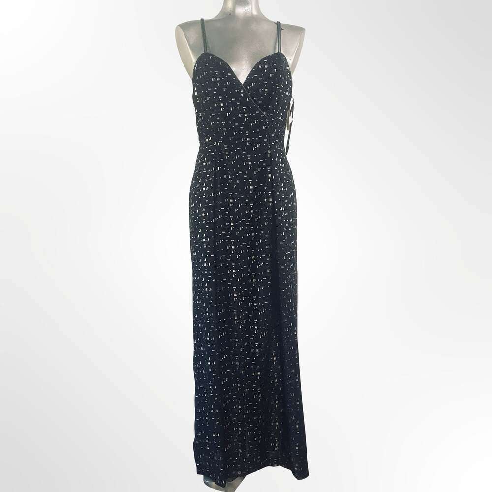Poly Dress Black and Gold Metallic Geometric Print Spaghetti Strap Maxi Dress