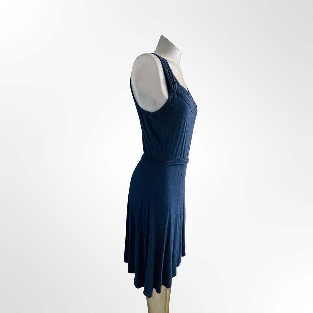 Max Studio Blue Sleeveless Rayon Spandex Pleated Neck A-Line Dress Size L