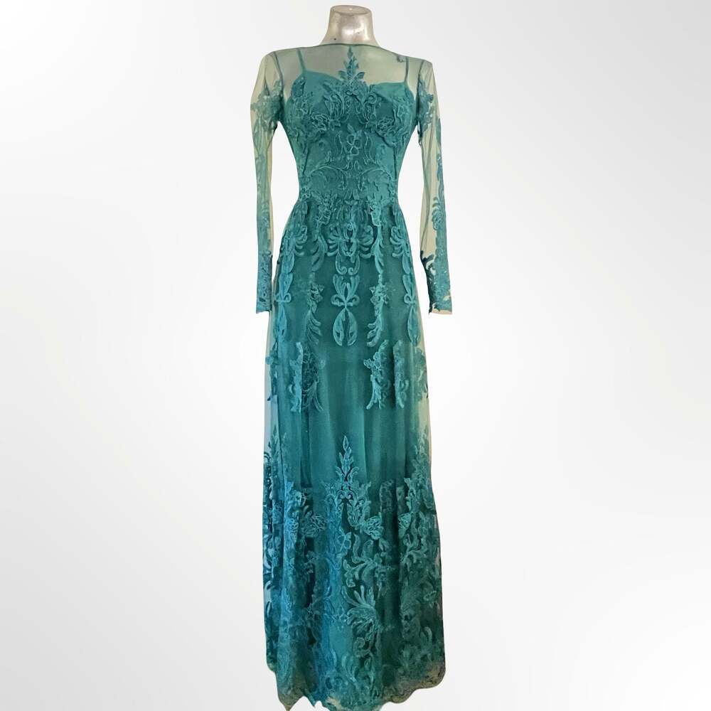 Zuhair Murad Long Sleeve Embroidered Tulle Evening Gown
