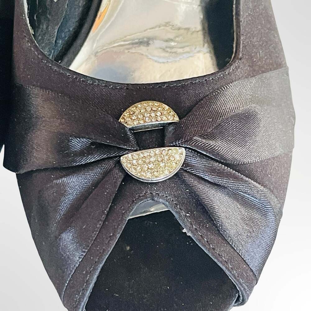 Easy Street Alive 5 Women's Black Satin Peep Toe Kitten Heels with Crystal Ornam