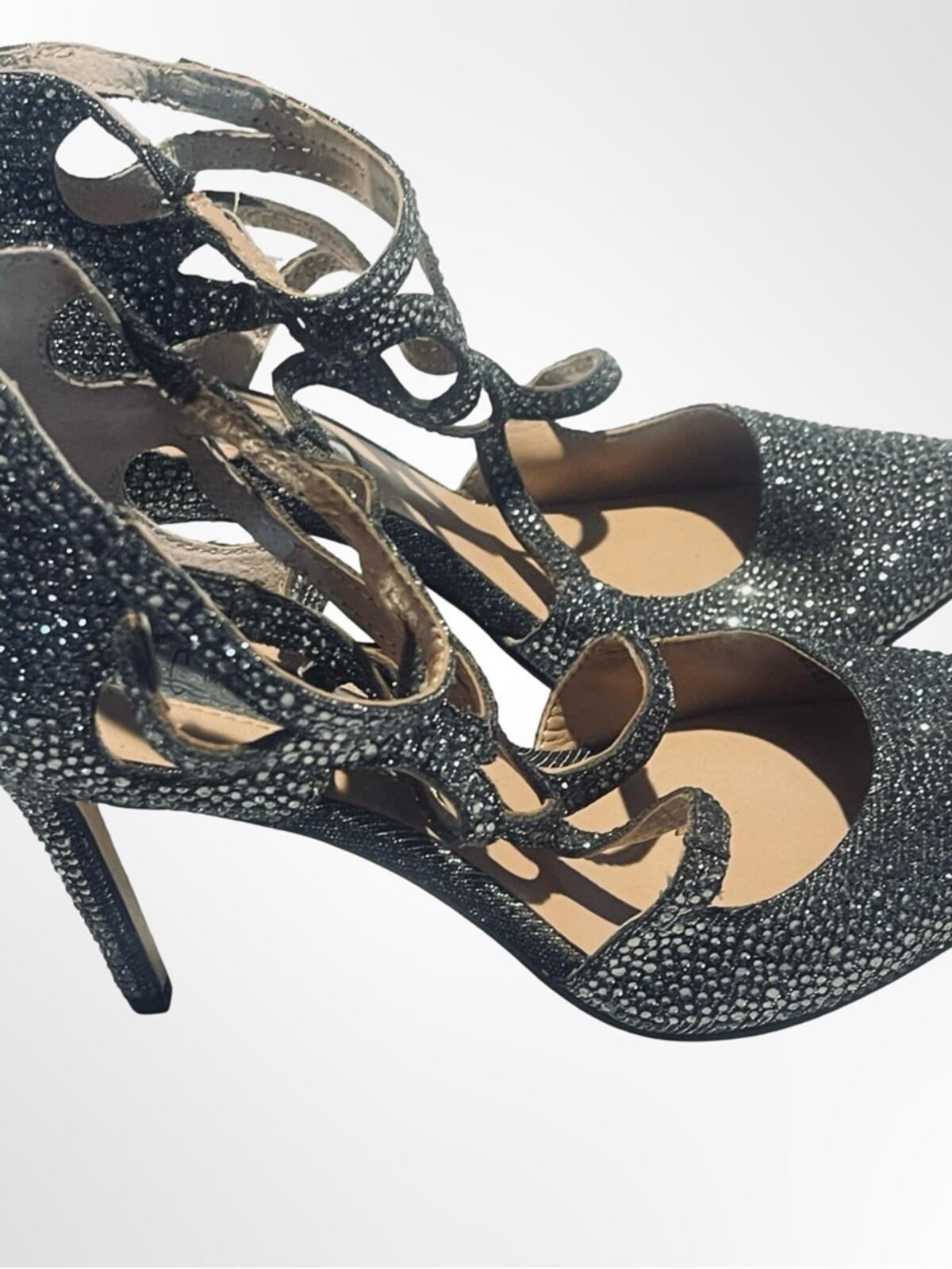 INC International Concepts Black Crystal Strappy Pointed-Toe Stilettos