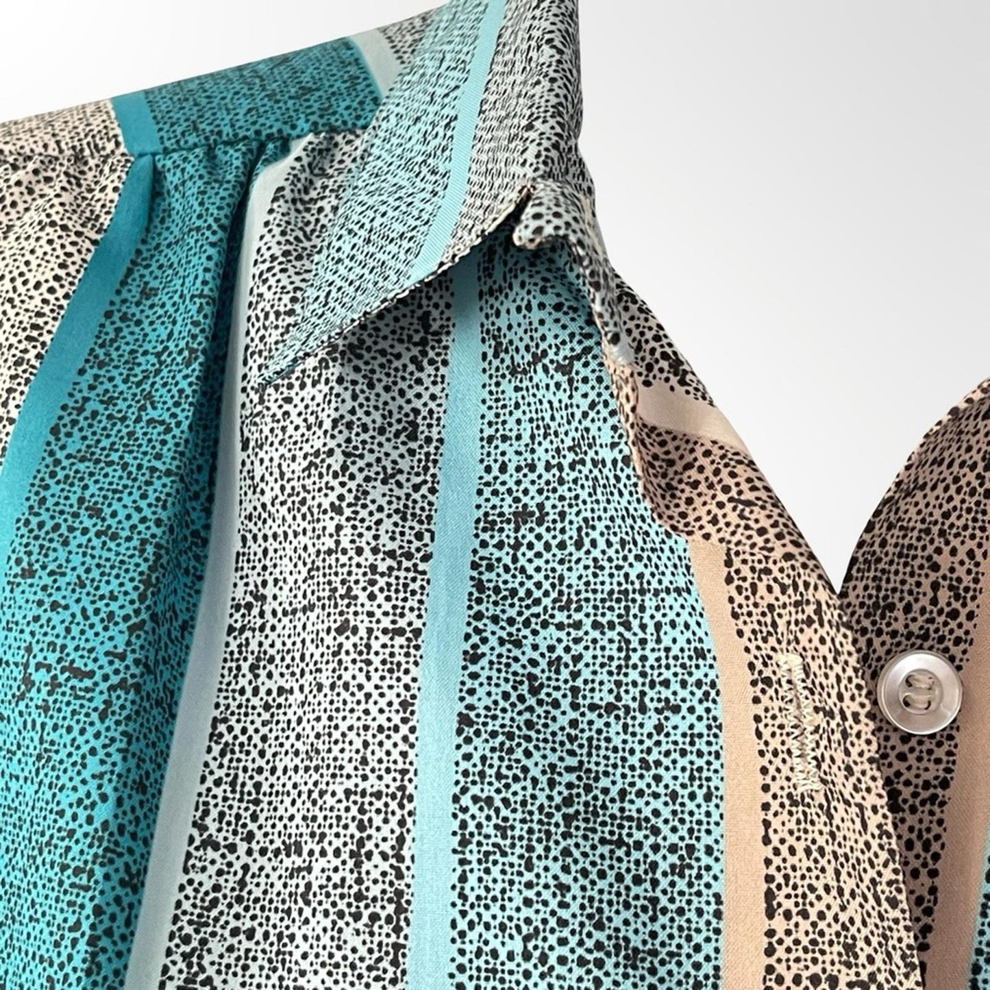 Women's Teal & Gray Striped Button-Up Silk Shirt