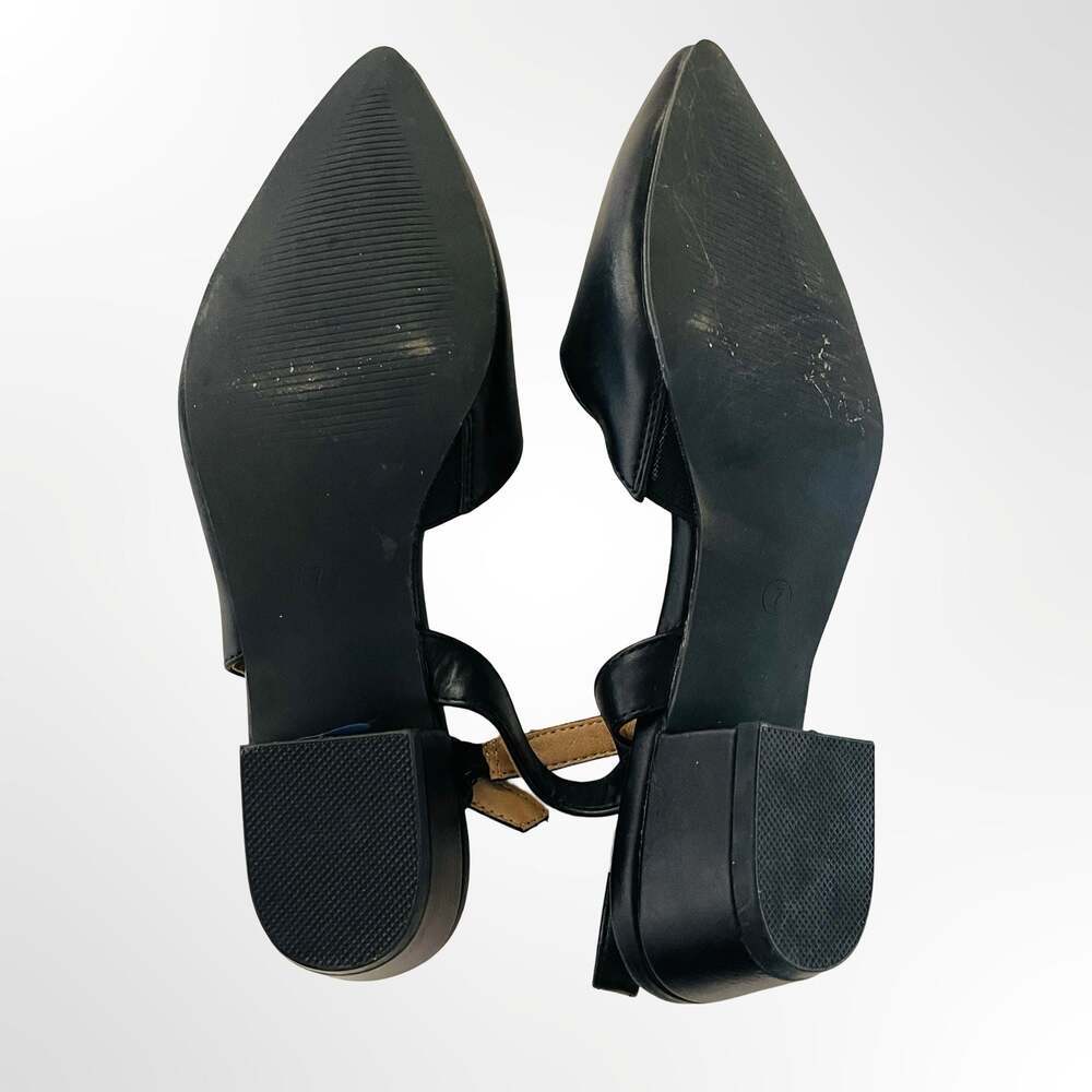 MSKFEZEK Black Pointed Toe Slingback Low Block Heel Pumps