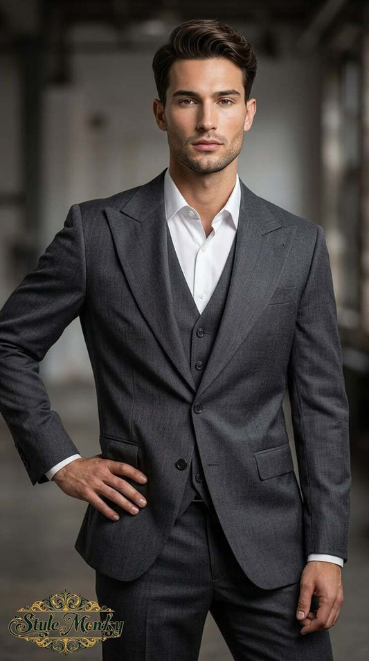 Mapledoram Reproductions Men's Charcoal Grey Peak Lapel 2-Pc Jacket