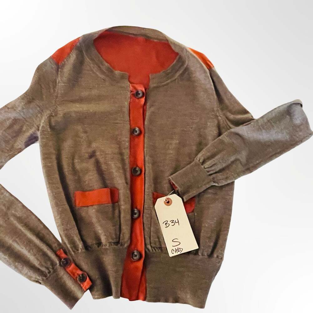 Giada Forte Brown and Rust Silk Wool Blend Cardigan Sweater Size S