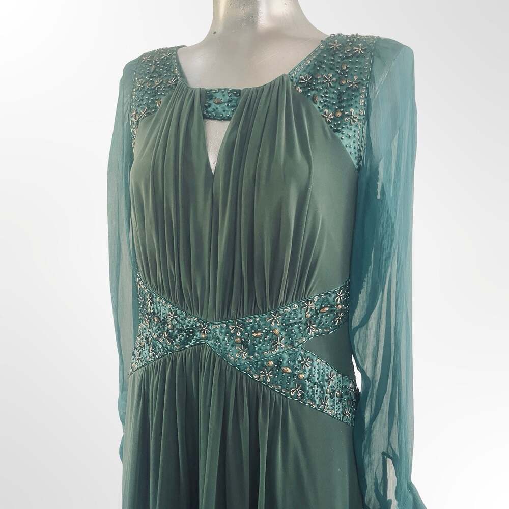Decode 1.8 Forest Green Chiffon Embellished Long Sleeve Evening Gown