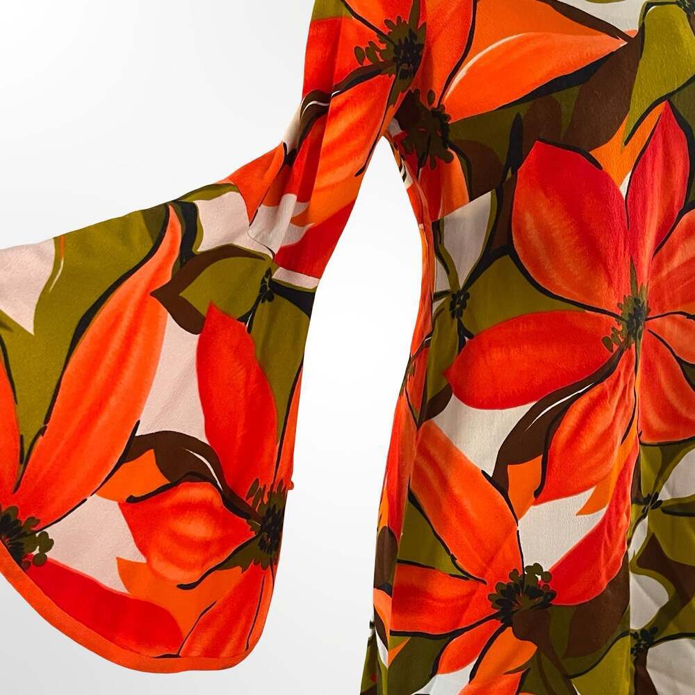 1960s Kamehameha  Floral Colorful Orange Cotton Sun Dress
