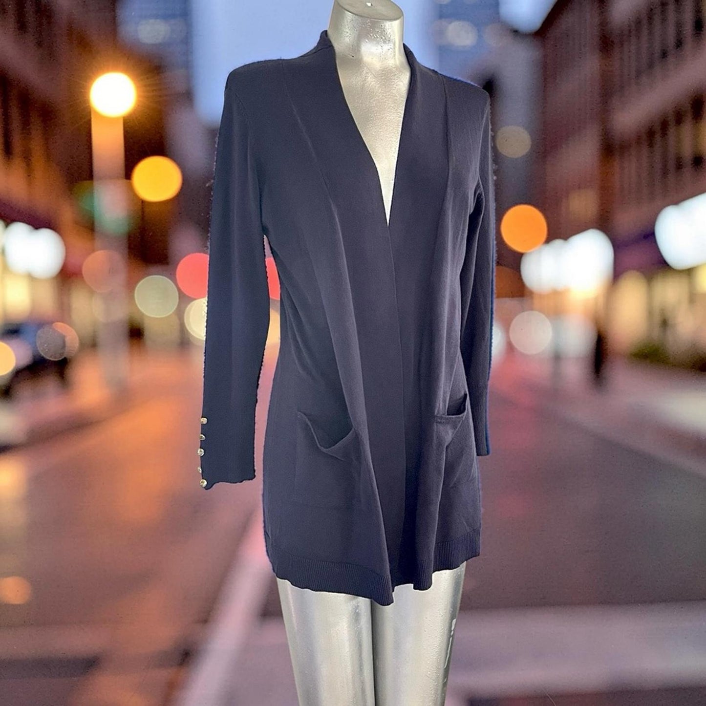 Women's Dark Navy Open-Front Cardigan in size S