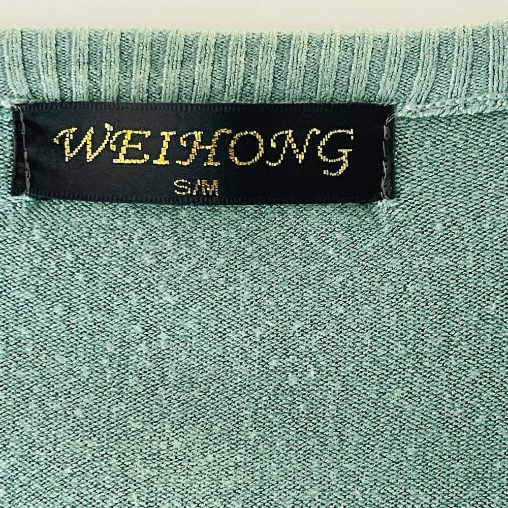 Weihong Green V-Neck Button-Up Knit Cardigan Sweater Size S/M
