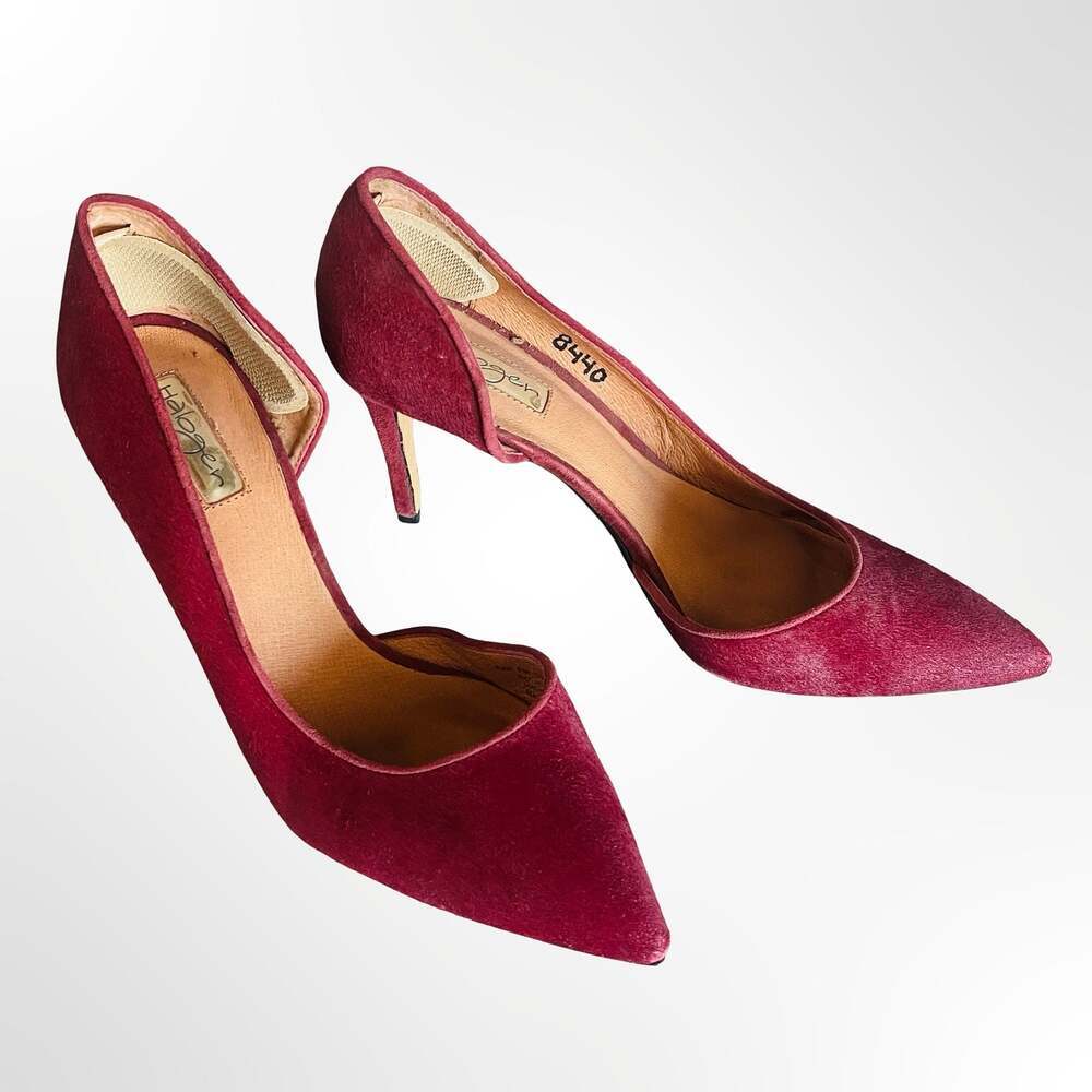 Halogen Burgundy Hair-On Calf Leather Pointed Toe D'Orsay Pumps