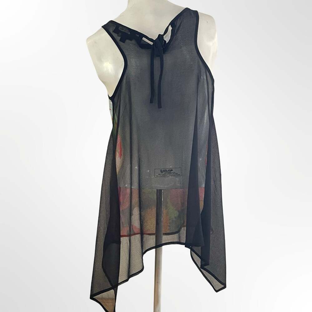 Jeans by Buffalo Floral Sheer Mesh Overlay Sharkbite Hem Tank Top