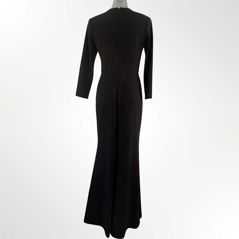 Calvin Klein Women's Black Long Sleeve V-Neck Formal Dress with Shoulder Cutouts
