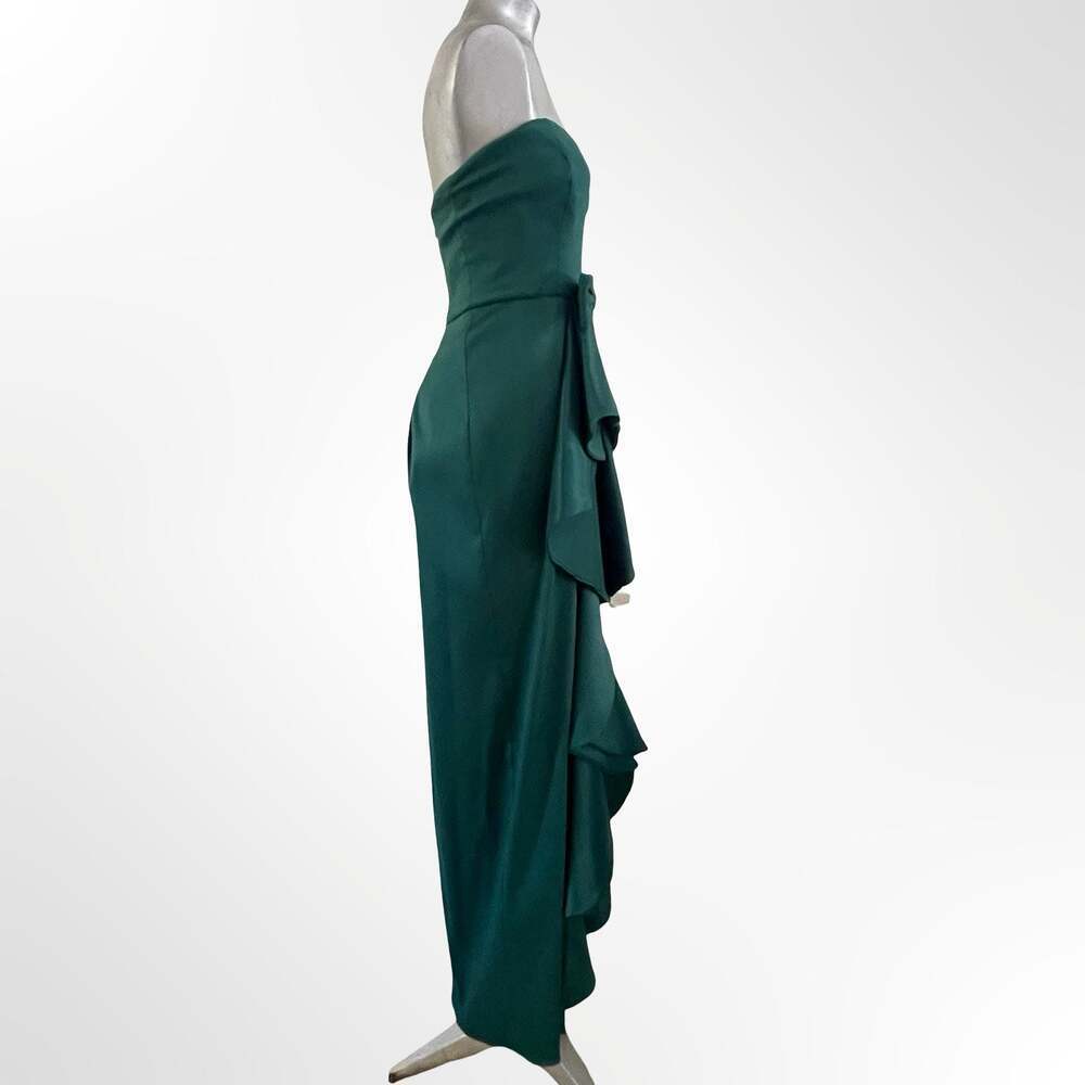 Badgley Mischka Strapless Sculptural Ruffle Gown in Teal