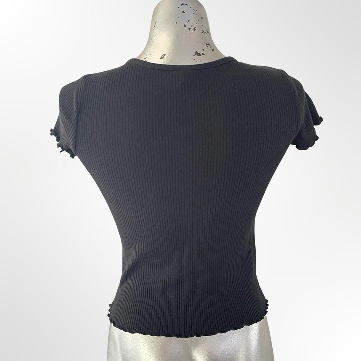Art Class Black Ribbed Short Sleeve Henley Top