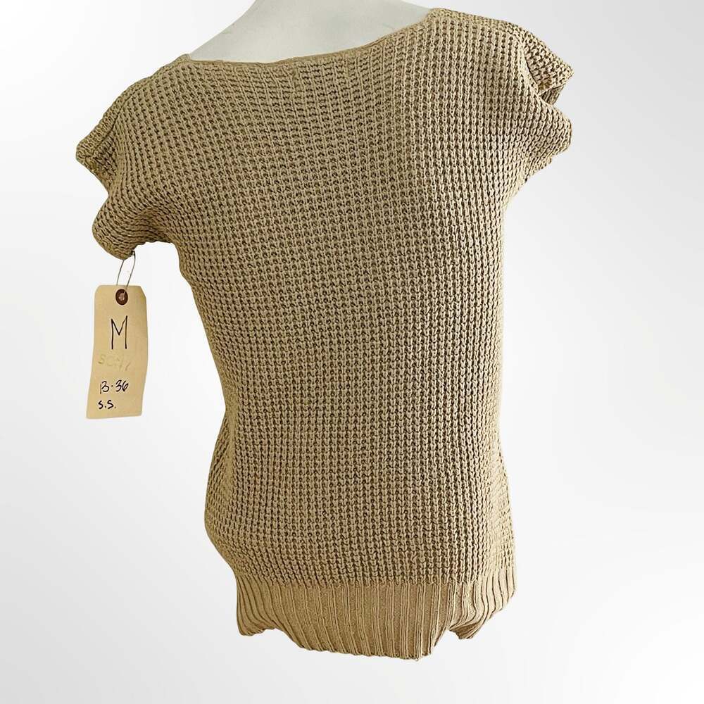 Linen-Blend Ribbed V-Neck Short Dolman Sleeve Sweater Beige Medium