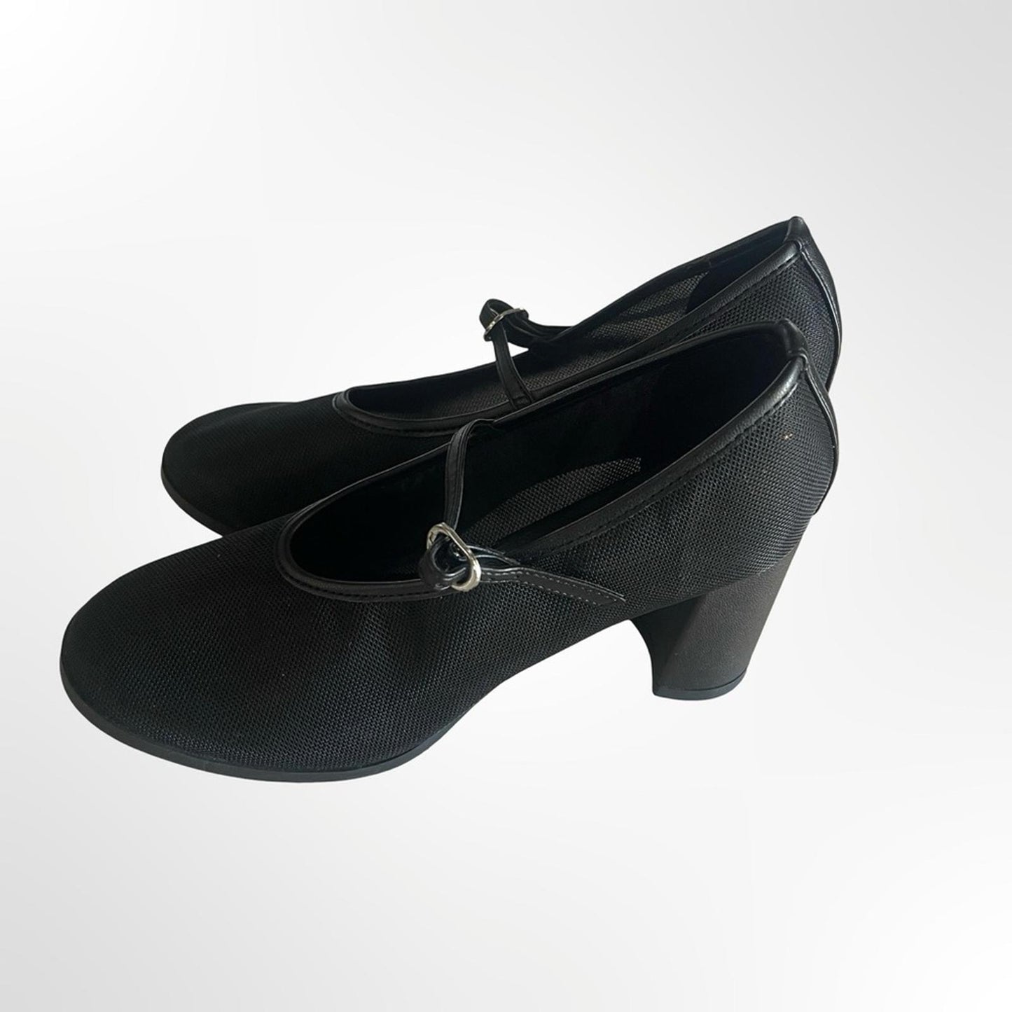 Scoop Black Mary Jane Block Heel Pumps with Adjustable Strap