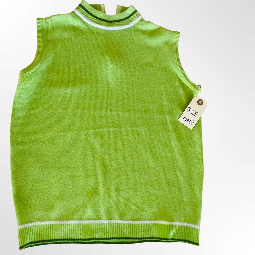 Vintage 1970s Hand Loomed Fully Fashioned Lime Green Mock Neck  Sweater