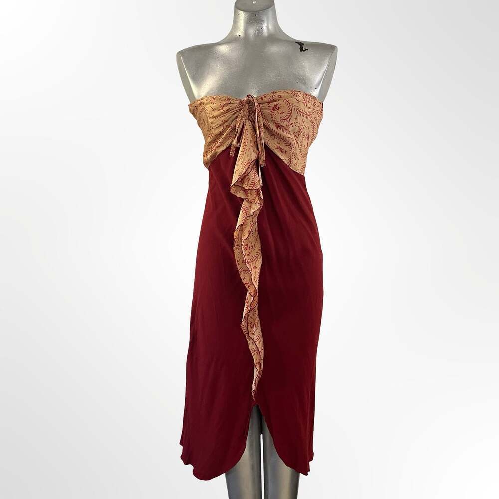 Yoa Red Strapless Dress with Jacquard Weaving