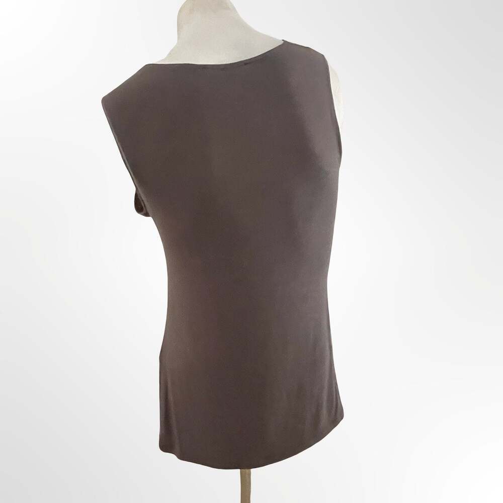 Elie Tahari Sleeveless Draped Front V-Neck Brown Tank Top