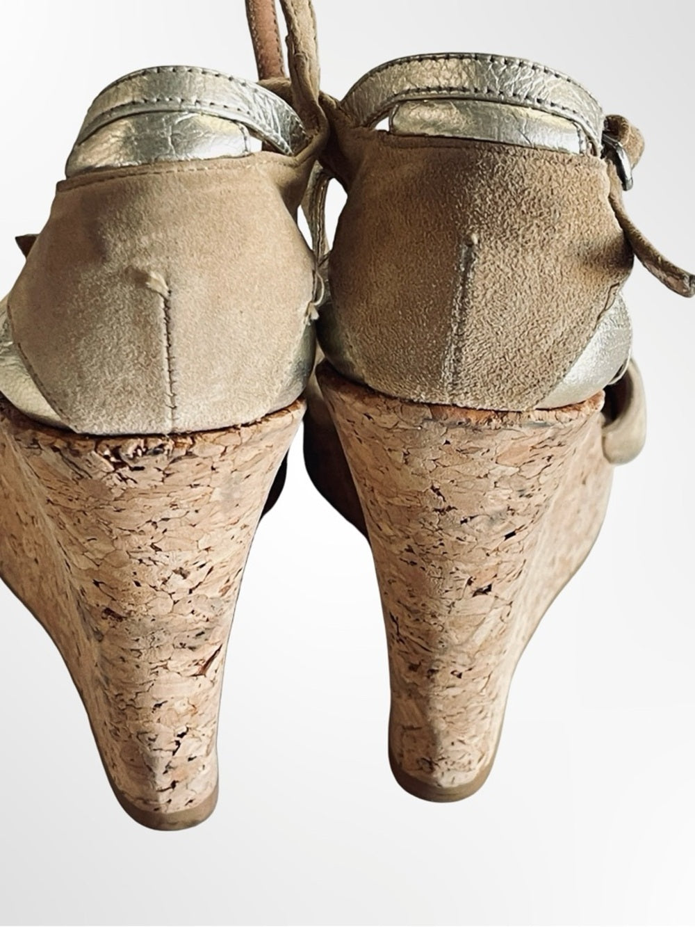 Jean Michael Cazabat Metallic Gold Cork Wedge Sandals in size 5.5