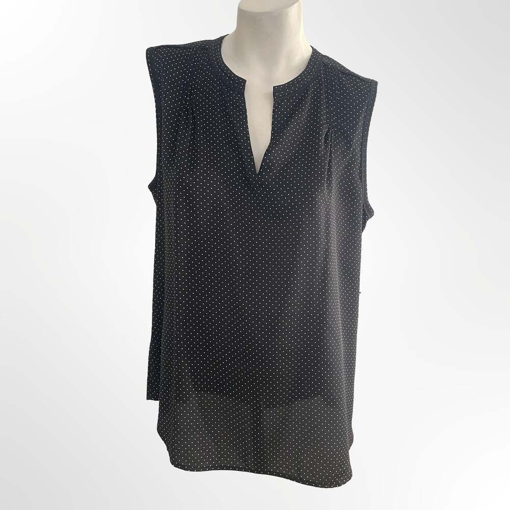 Ann Taylor Black Polka Dot Sleeveless V-Neck Blouse