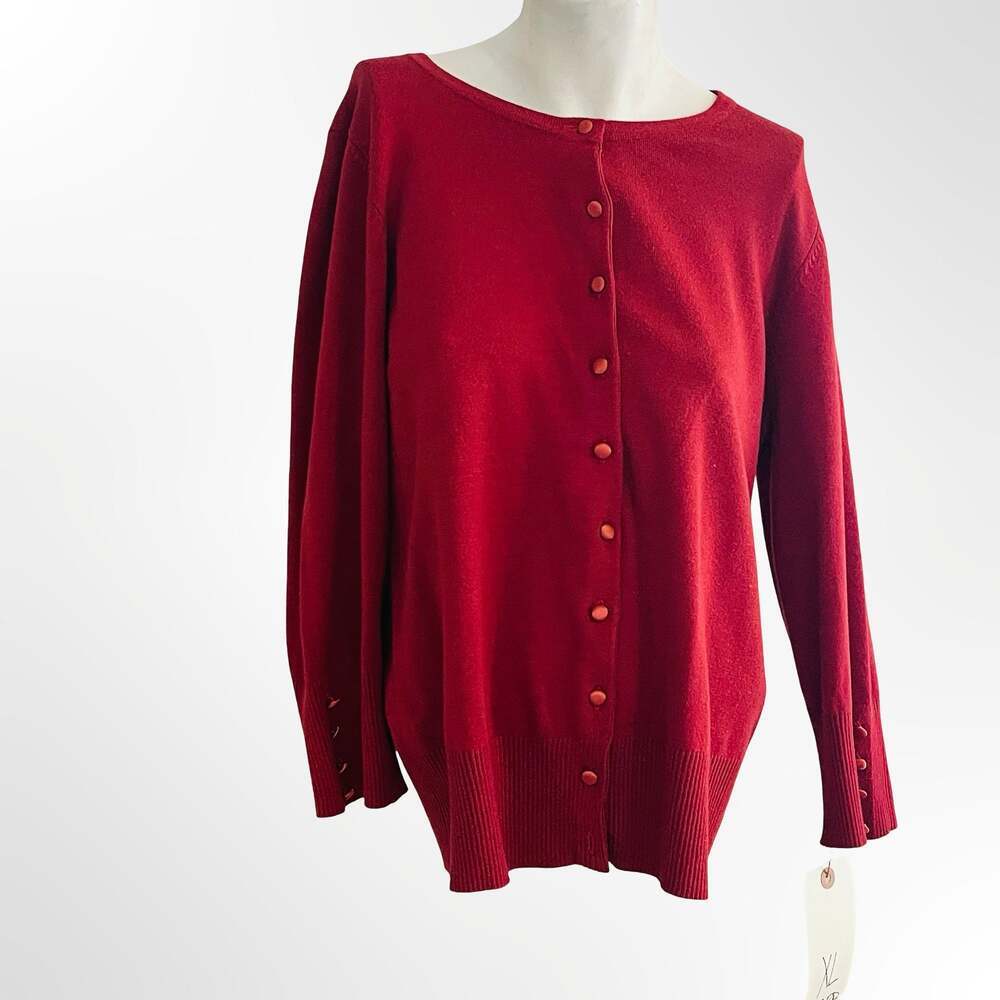 Grace Elements Red Button Down Cardigan Sweater Size XL Rayon Nylon