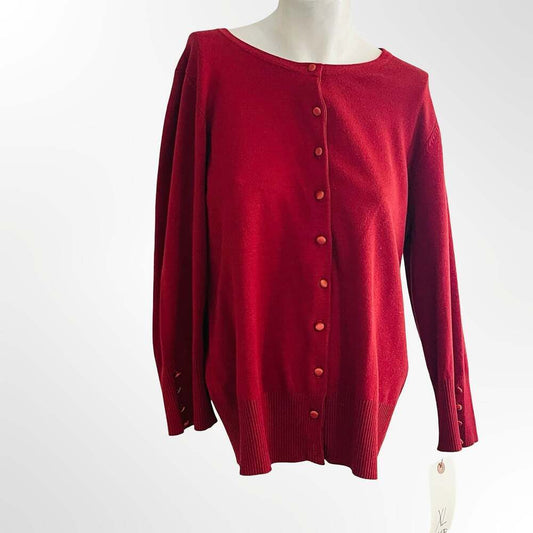 Grace Elements Red Button Down Cardigan Sweater Size XL Rayon Nylon