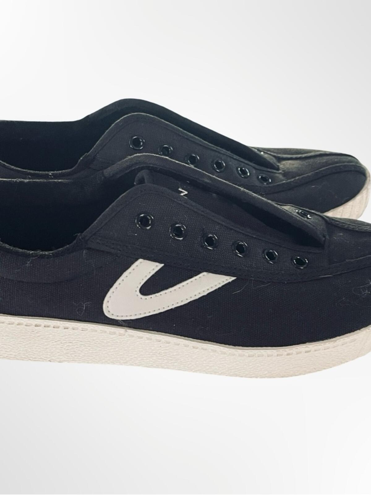 Tretorn Black Canvas Slip-On Sneakers w. White Side Chevron
