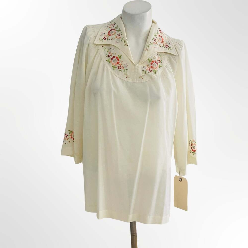 Lily Vintage Embroidered Floral Cream Blouse
