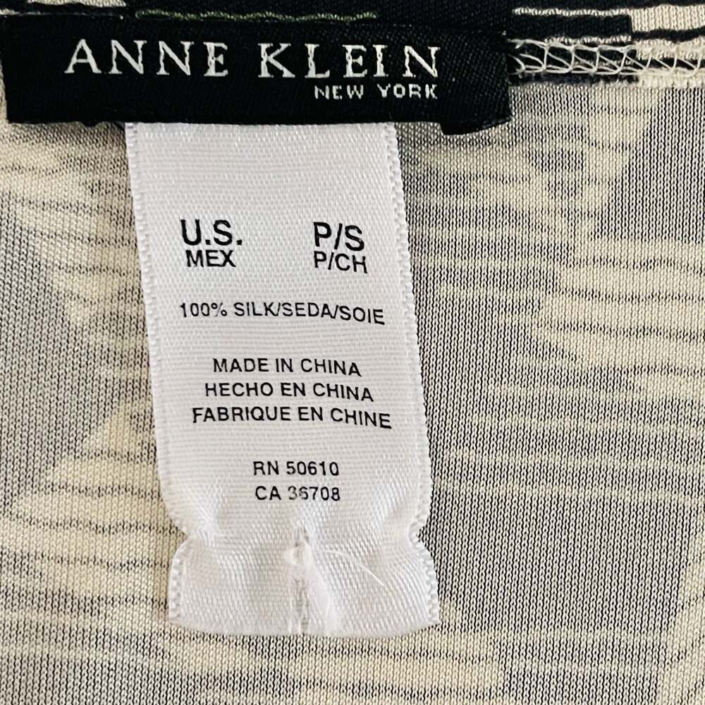 Anne Klein New York 100% Silk Geometric Print Long Sleeve Top Size P/S