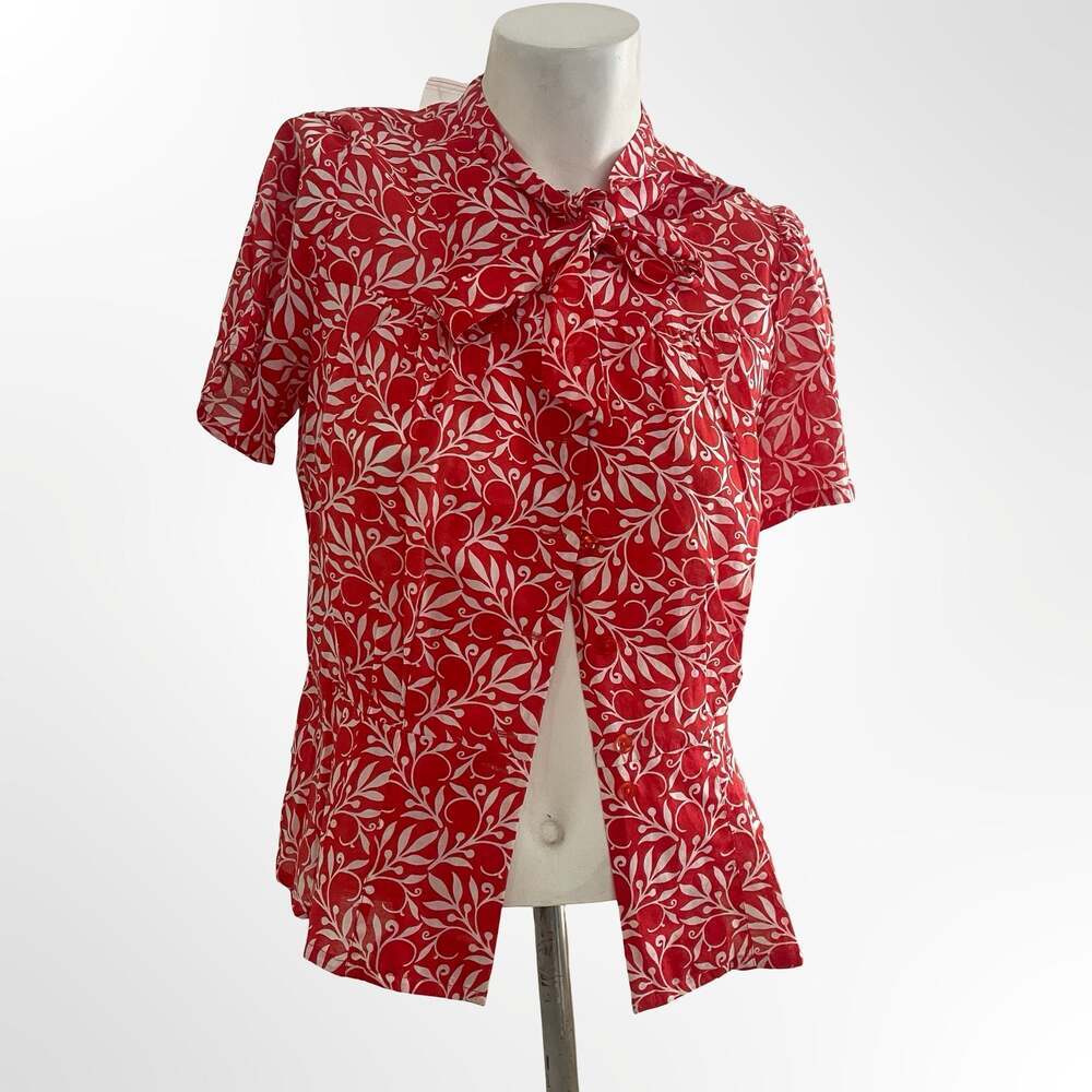Red Printed Summer Top with neck tie feature