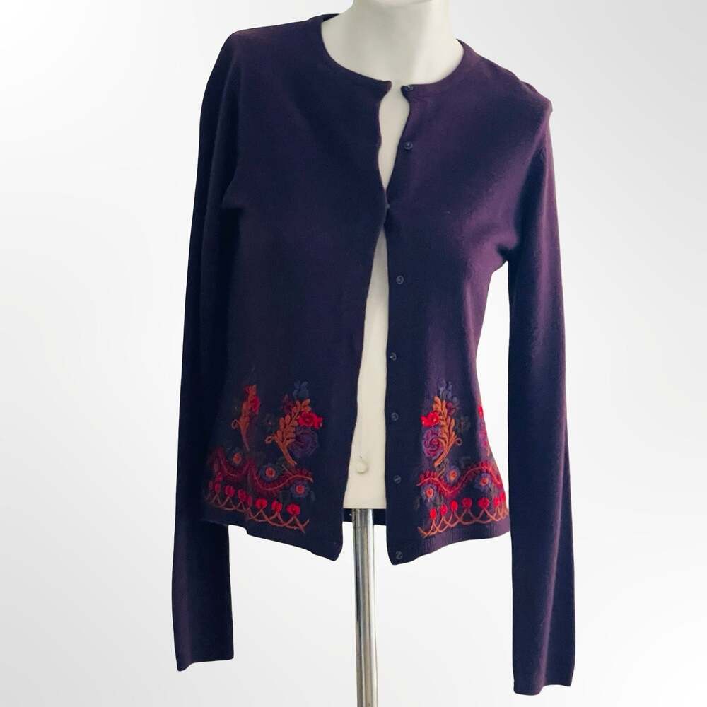 Unbranded Purple Floral Embroidered Button-Front Cardigan Sweater