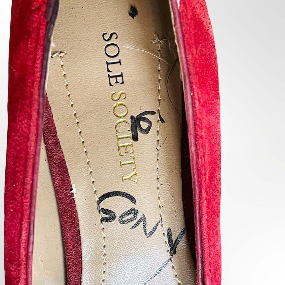 Sole Society Red Suede Round Toe Block Heel Pumps