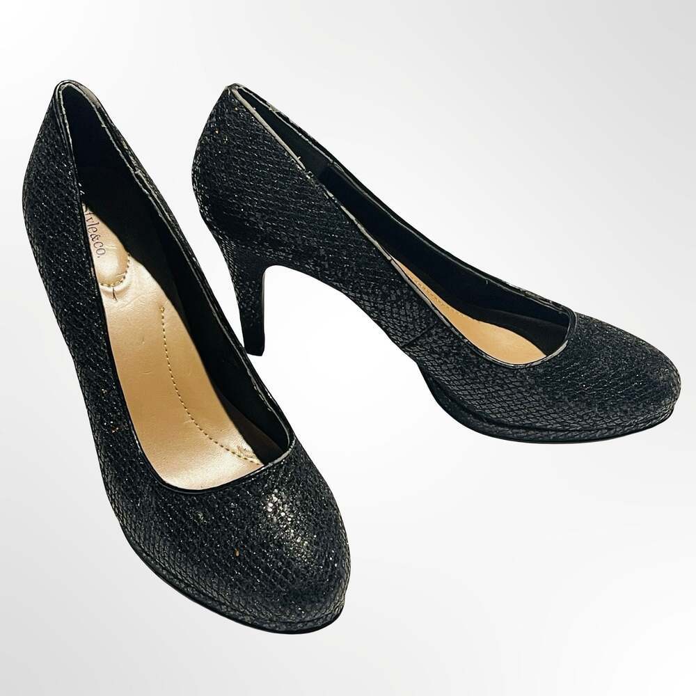 Style & Co. Nikolet Black Glitter Round Toe Pumps