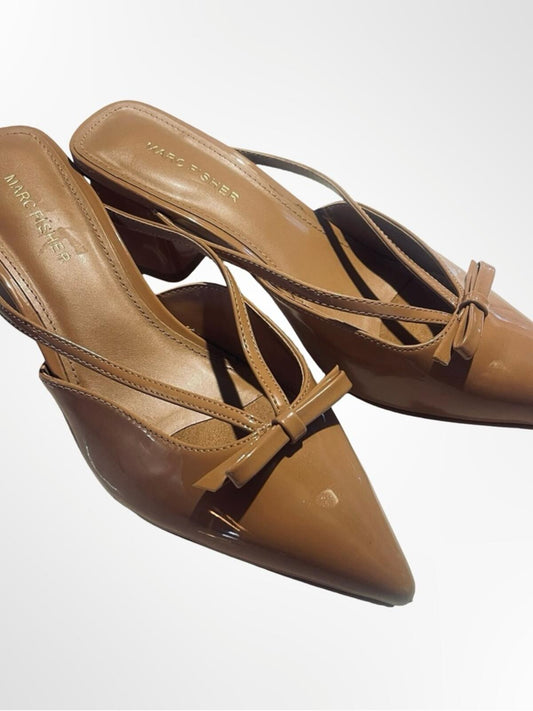 Marc Fisher Tan Pointed-Toe Bow Slingback Mules in size 8.5