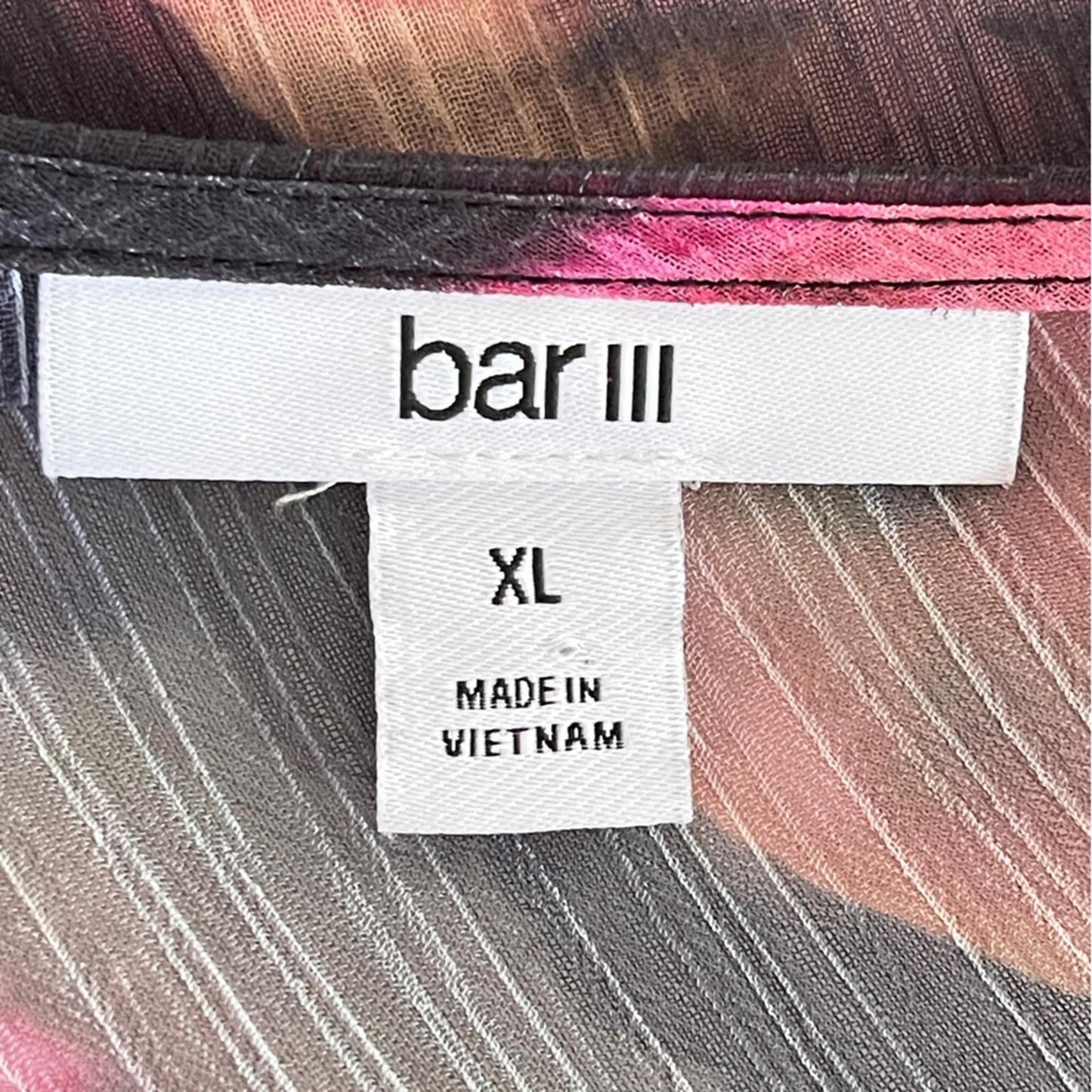 Bar III Black Blouse with Pink Floral Tie-Front