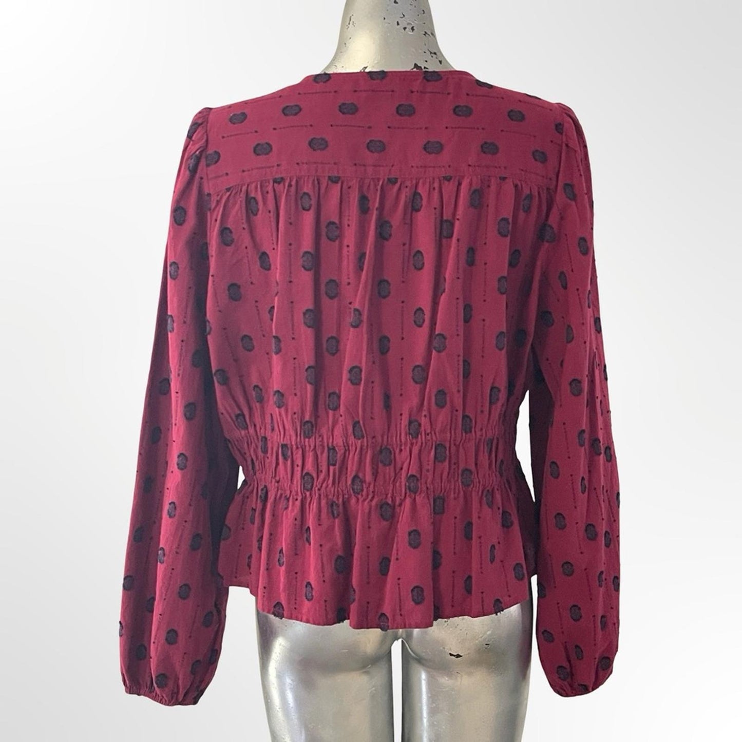 Treasure & Bond Burgundy V-Neck Polka Dot Peplum Blouse