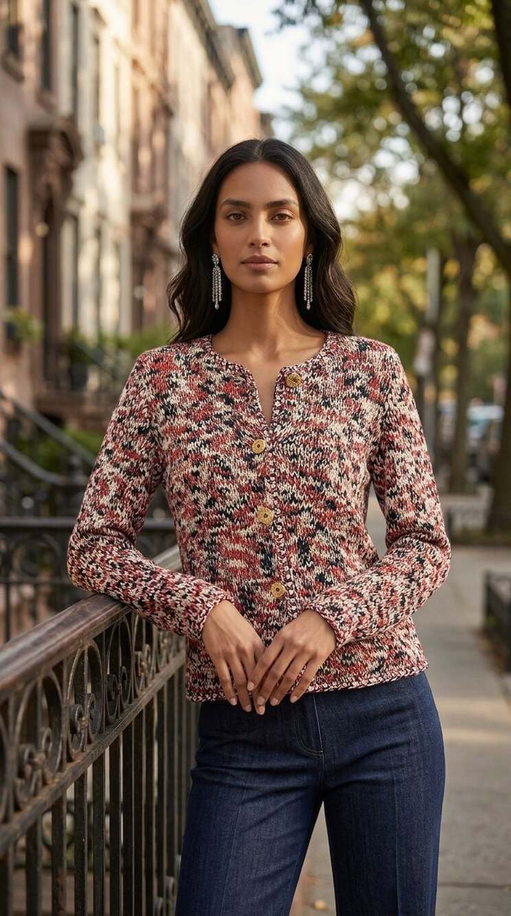 Dunollie Looms Multi-Color Knit Button Cardigan