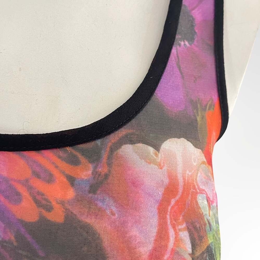 Jeans by Buffalo Floral Sheer Mesh Overlay Sharkbite Hem Tank Top