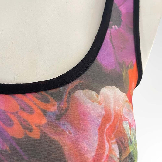 Jeans by Buffalo Floral Sheer Mesh Overlay Sharkbite Hem Tank Top
