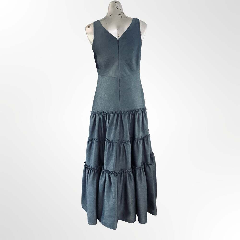 Tadashi Shoji Textured Plunge Neck Tiered Maxi Dress