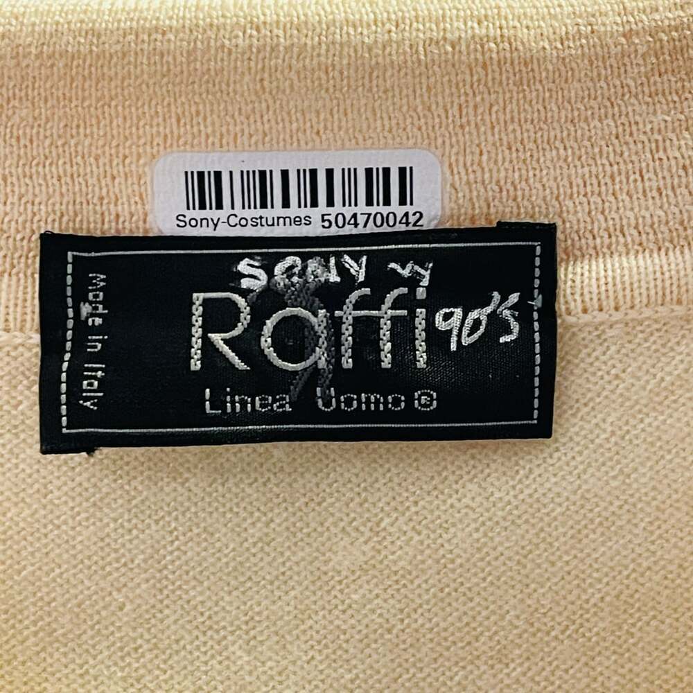 Vintage Raffini Linea Uomo Cream V-Neck Sweater w Art Deco Graphic