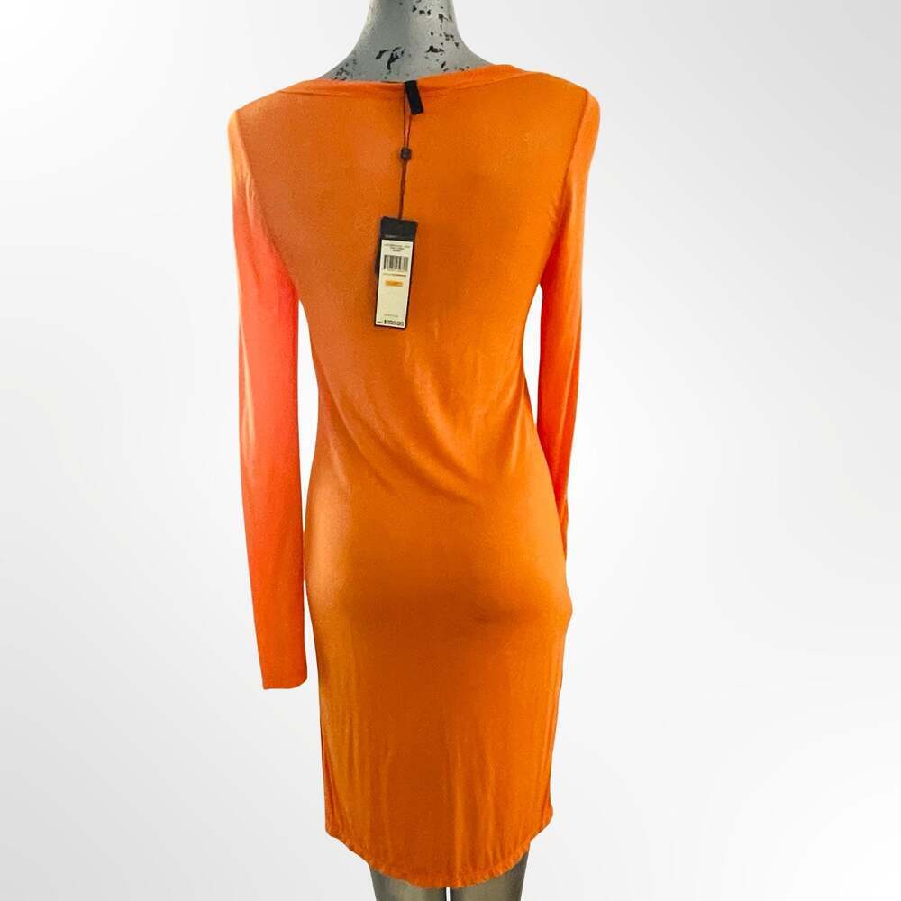 BCBGMAXAZRIA KNY6B574-8J2 Knit Dress Jersey Orange Persimmon Long Sleeve Size S